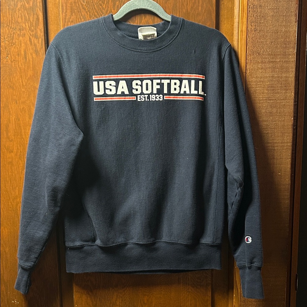 Champion Navy USA Softball Crewneck Sweater